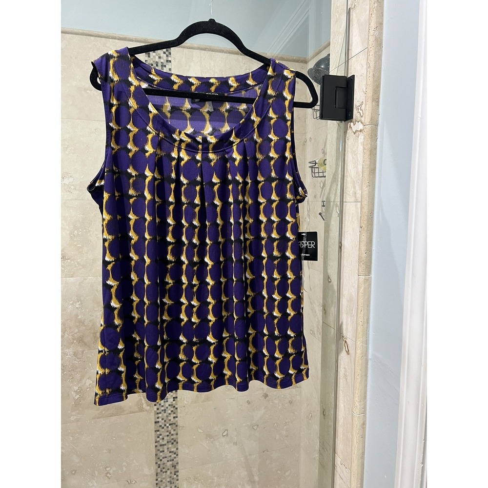 Kasper Woman Purple Geometric Sleeveless Blouse Top Plus Size 1X NWT